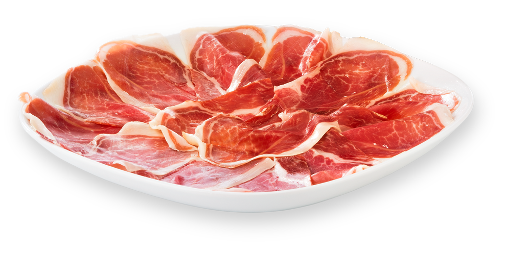Thin Prosciutto Slices with Fresh Garnish on White Plate Transparent PNG Image