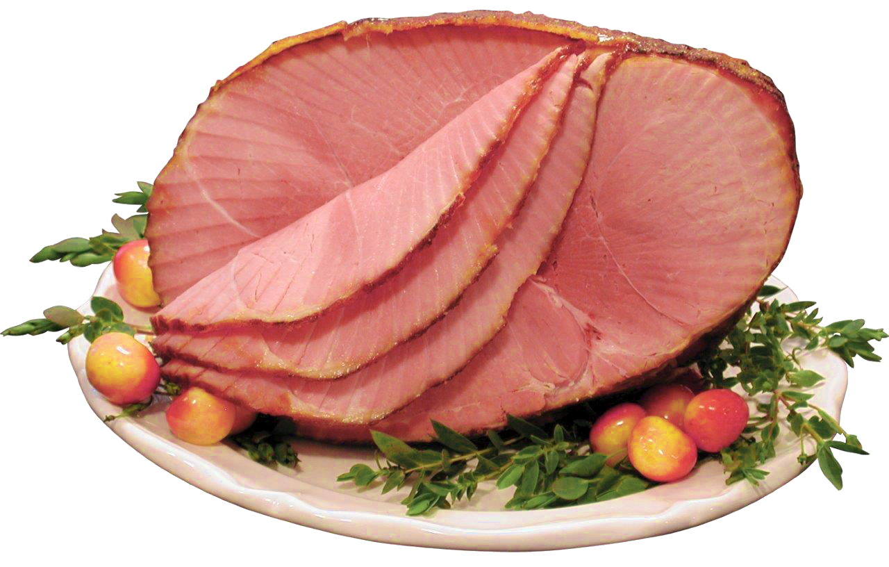 Thin Sliced Baked Meat Platter with Fruit Garnish Transparent Food PNG Image