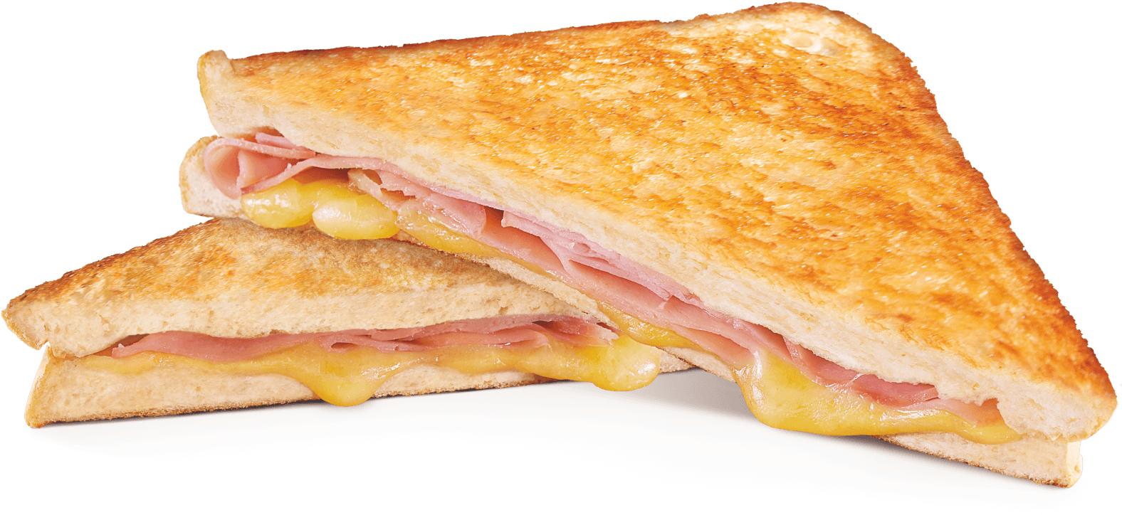 Toasted Meat and Cheese Sandwich Triangles Isolated Food PNG Image