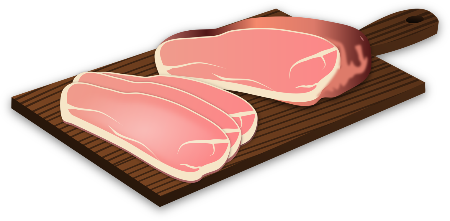 Two Raw Meat Chops on Wooden Cutting Board Cartoon Illustration PNG Clipart Image