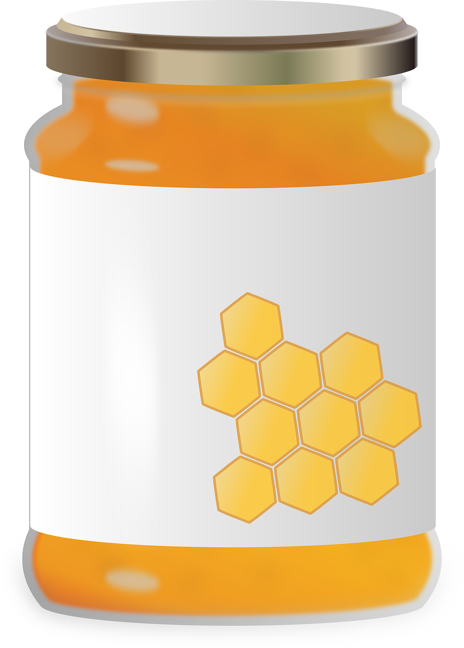 Blank Glass Honey Jar with Yellow Hexagon Label Transparent Product PNG Clipart