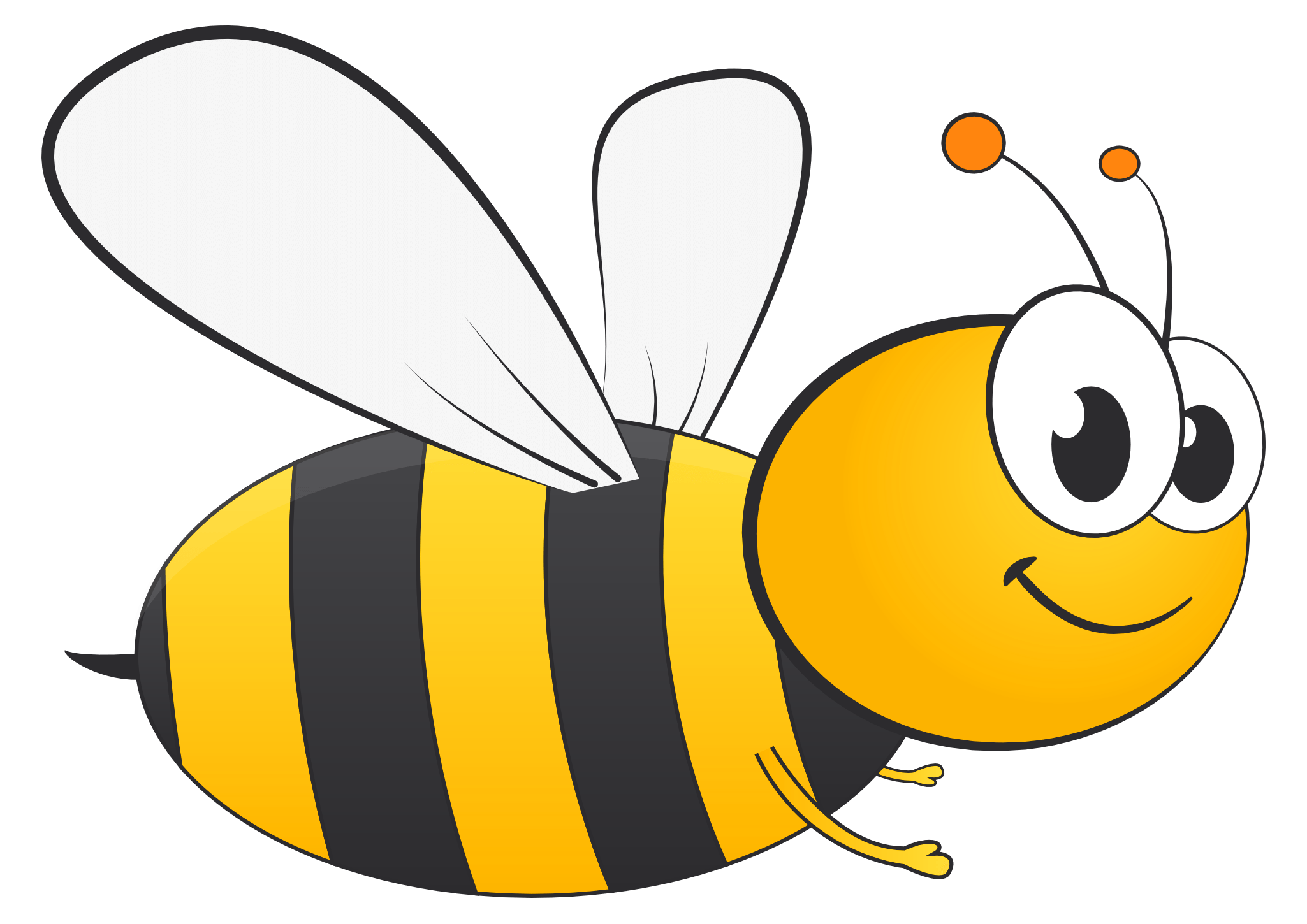 Friendly Yellow and Black Cartoon Honey Bee with Big Eyes PNG Character Clipart