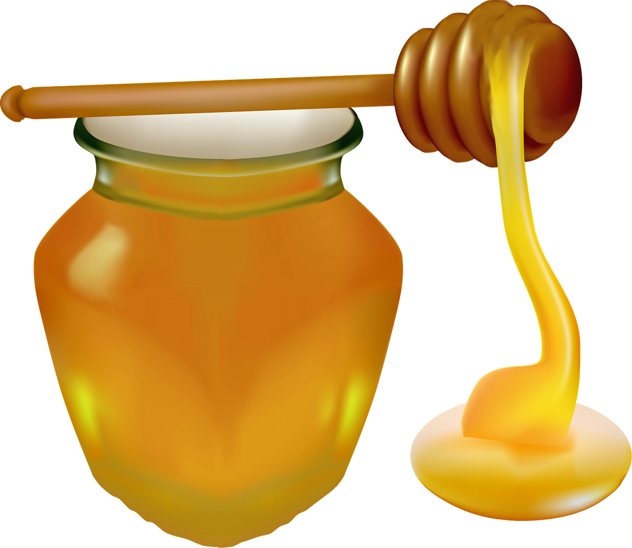 Golden Honey Jar with Wooden Dipper and Flowing Honey Drip PNG Food Illustration