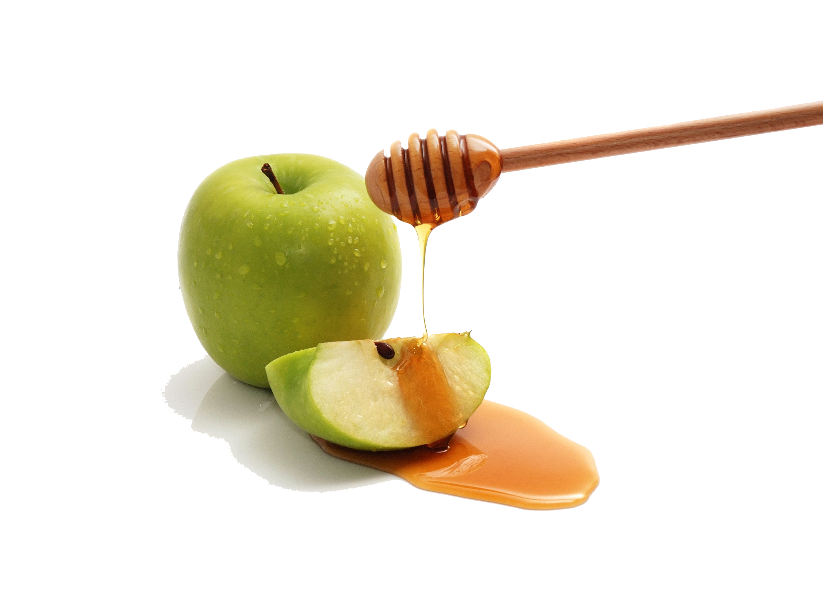 Honey Dipper with Golden Drizzle Beside Fresh Green Apple PNG Food Image
