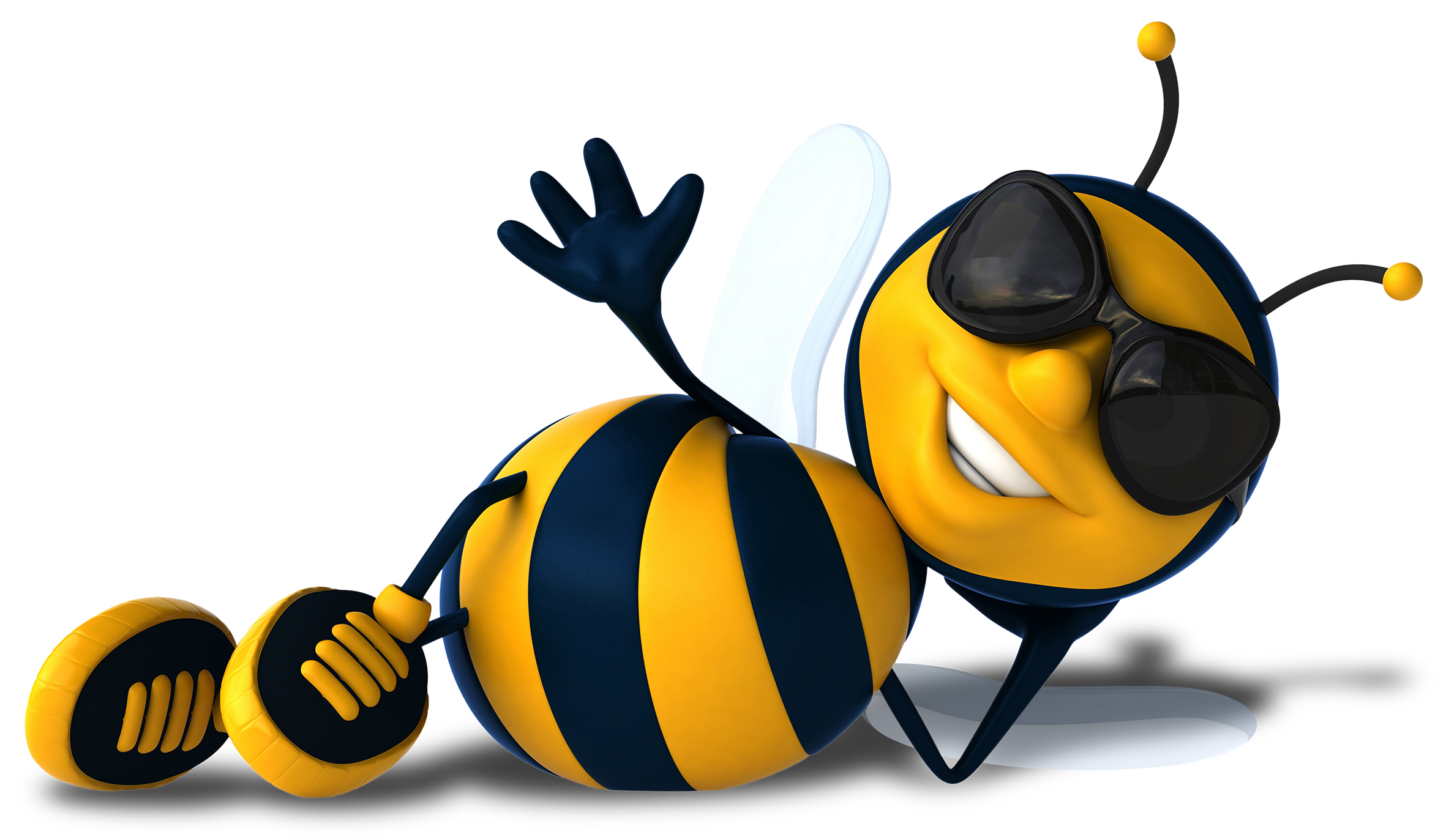 Playful Striped Cartoon Bee Resting on Its Side Transparent Background PNG Clipart