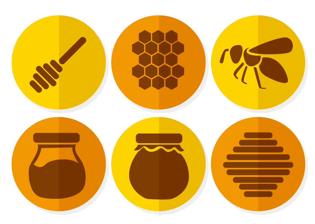 Round Set of Honey Bee Hive and Honeycomb Themed Gold Icons PNG Symbol Collection