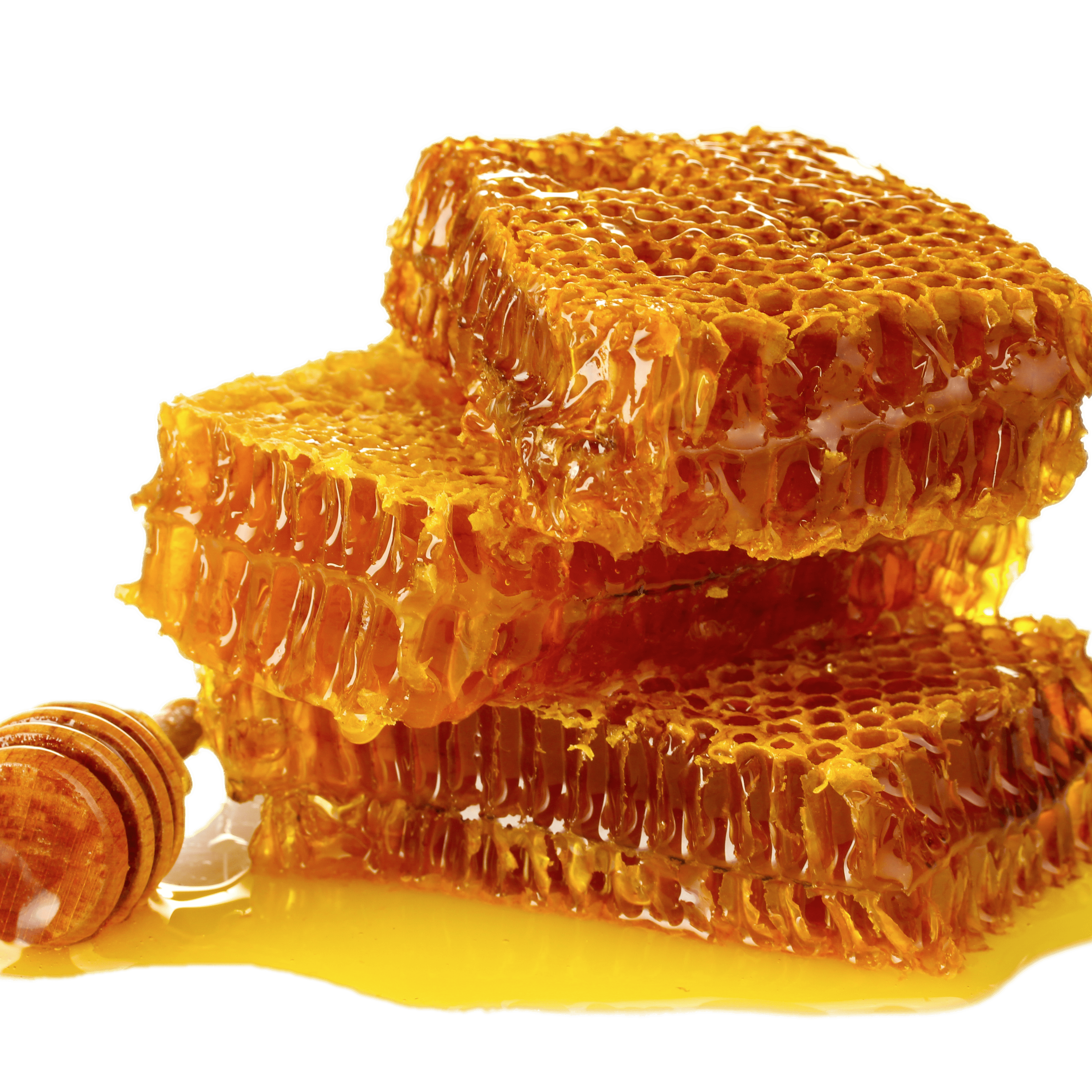 Stack of Rich Amber Honeycomb Pieces Isolated on Transparent Background PNG Image