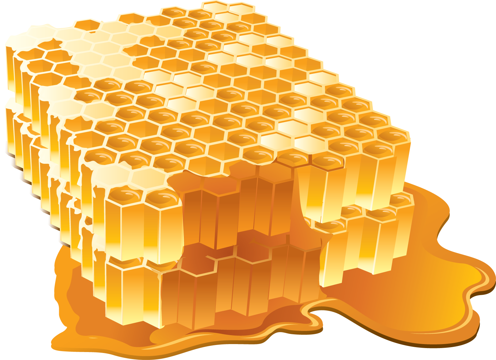 Stacked Golden Honeycomb Cells with Flowing Honey Transparent Background PNG Image