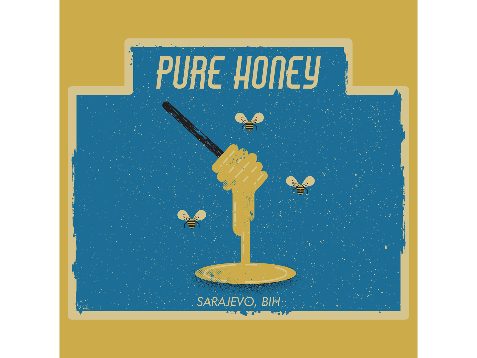 Vintage Pure Honey Label Card with Bee and Honeycomb Illustration PNG Graphic