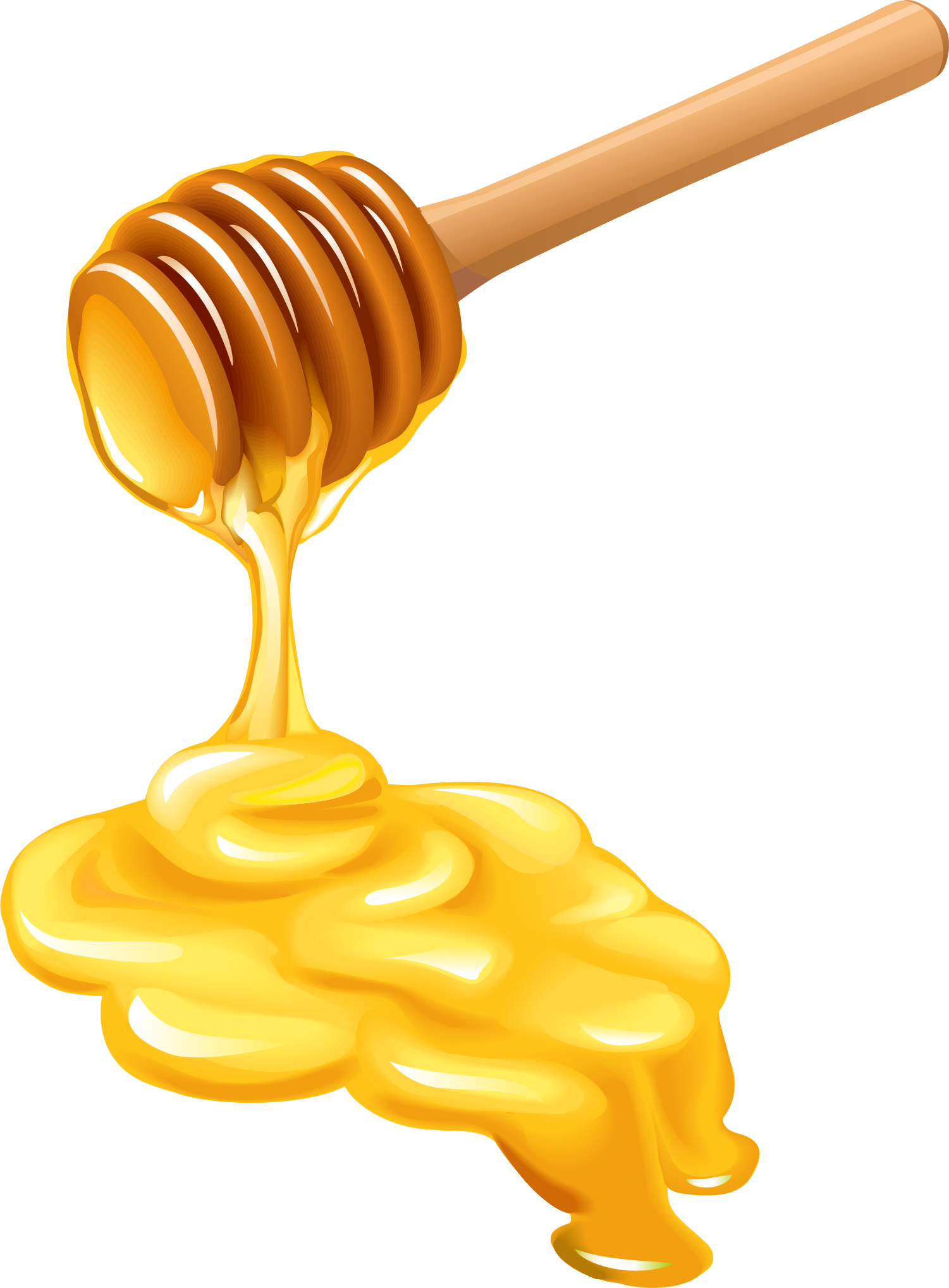 Wooden Honey Dipper Drizzling Honey into Small Puddle PNG Food Clipart Image