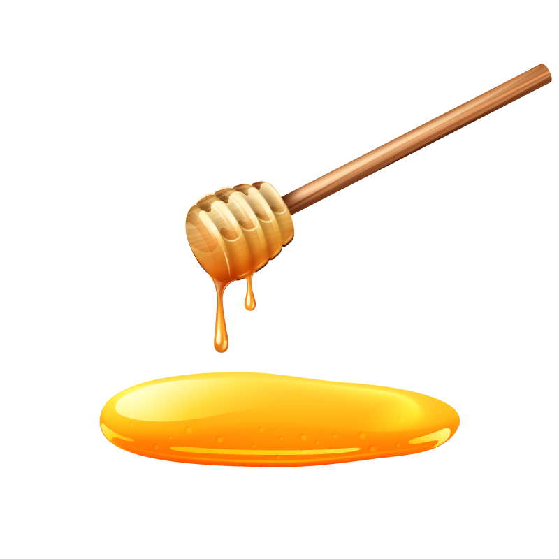 Wooden Honey Dipper Pouring a Thin Stream of Golden Honey PNG Clipart Image