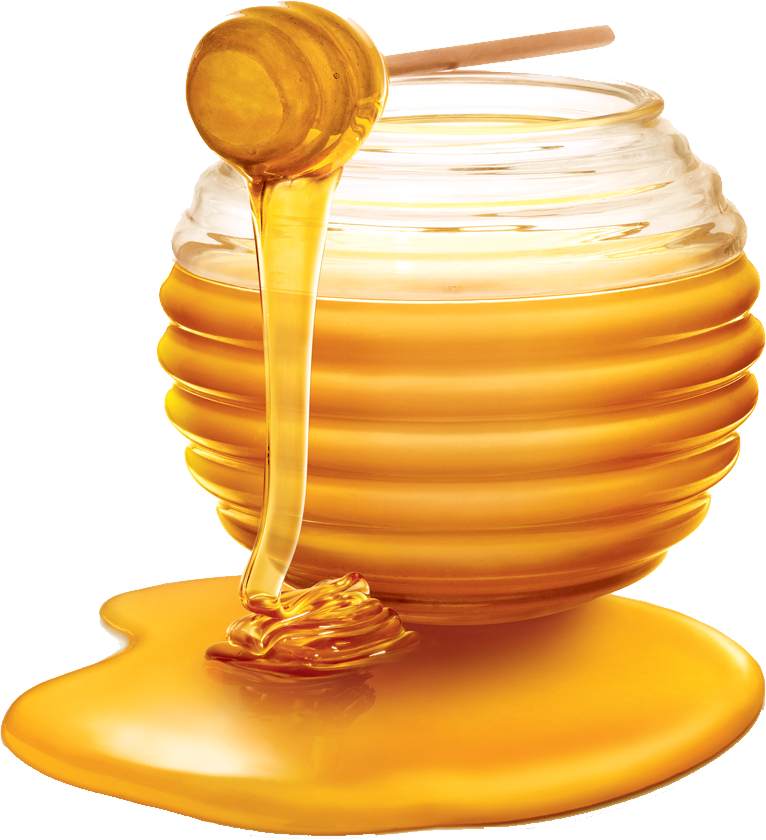 Wooden Honey Dipper Stirring Glossy Golden Honey in Pot Transparent PNG Image