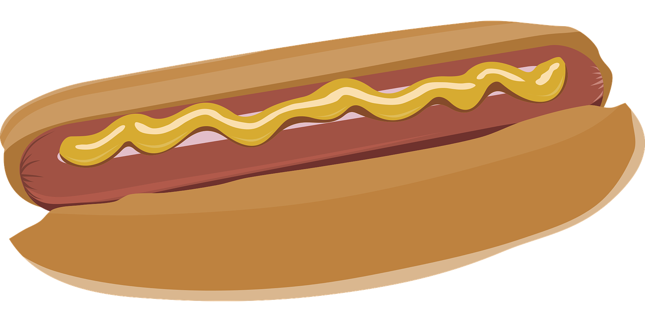 Brown Cartoon Hot Dog with Yellow Mustard and Relish Transparent PNG Clipart