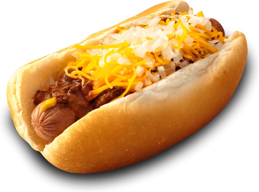 Cheesy Chili Hot Dog with Melted Cheese in Soft Bun Transparent Food PNG Image