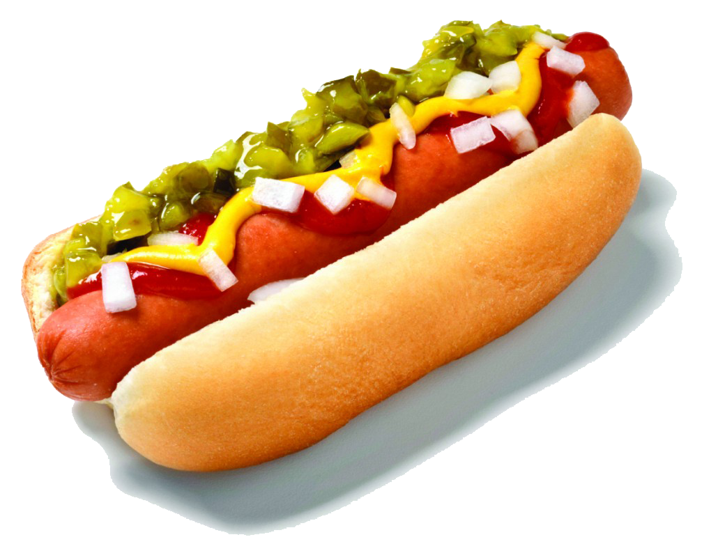 Chicago Hot Dog with Tomato Onion Pickle Relish and Mustard PNG Food Photo
