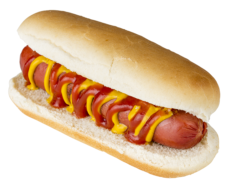 Classic Hot Dog with Ketchup and Mustard in Soft White Bread Roll PNG Image
