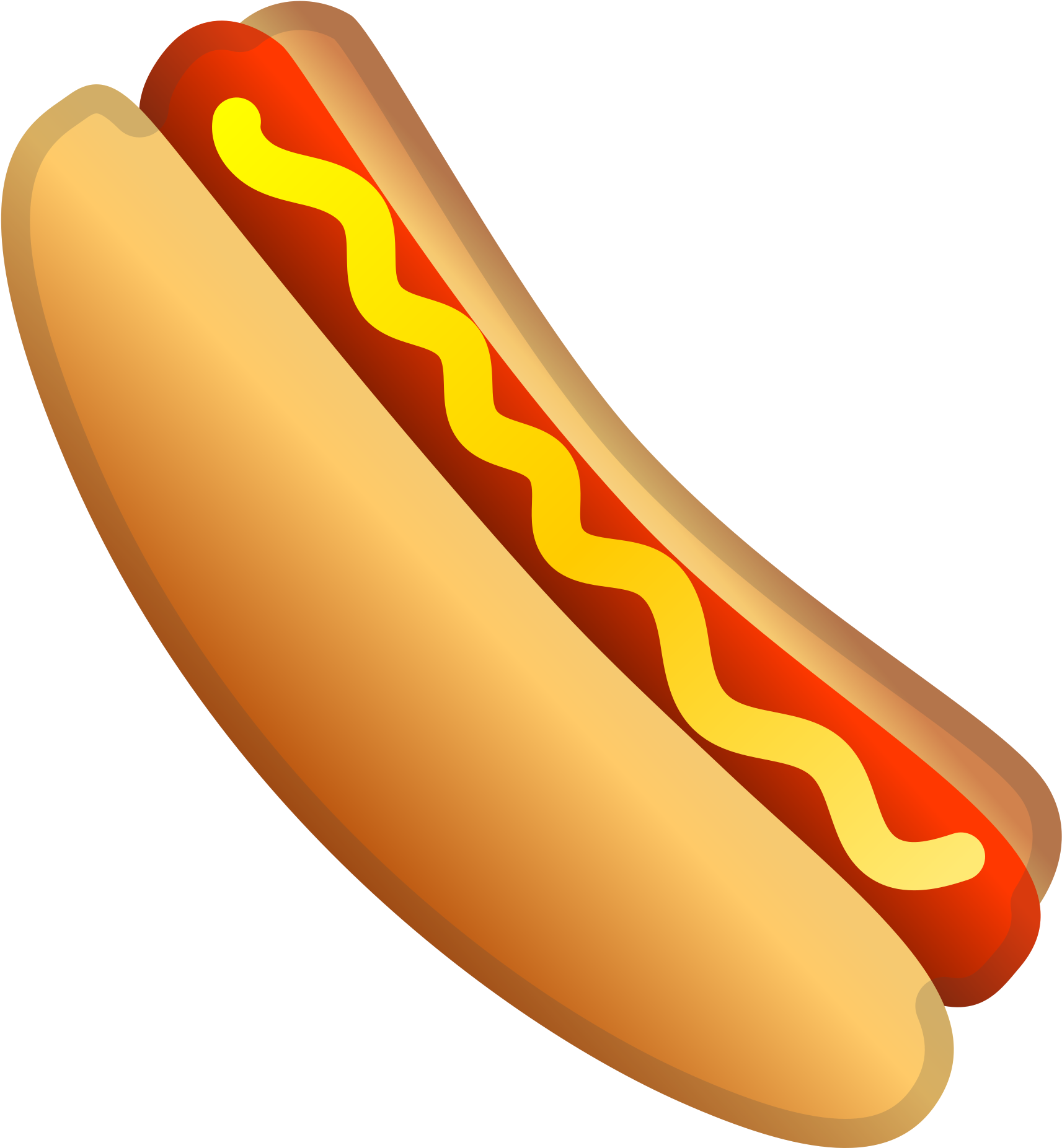 Flat Lay Cartoon Hot Dog with Wavy Ketchup and Mustard PNG Clipart Graphic