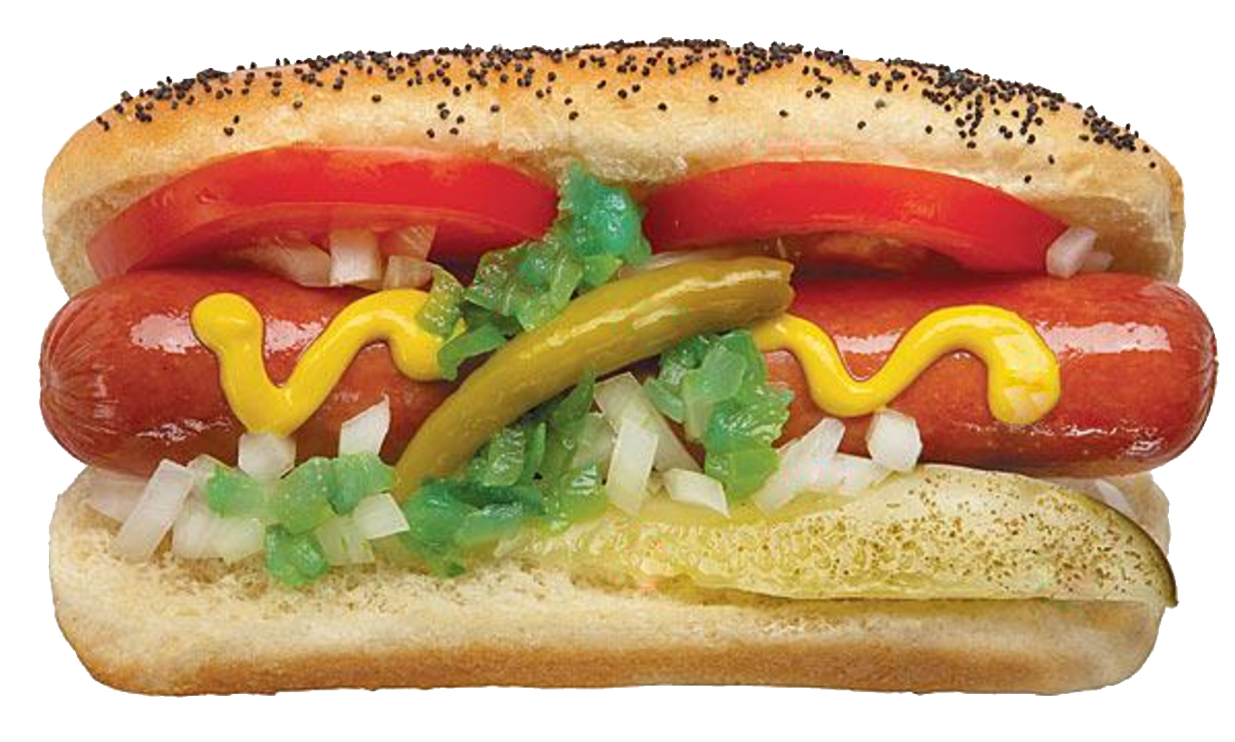Fresh Hot Dog Sandwich with Tomato Cucumber and Mustard in Sub Roll PNG Image