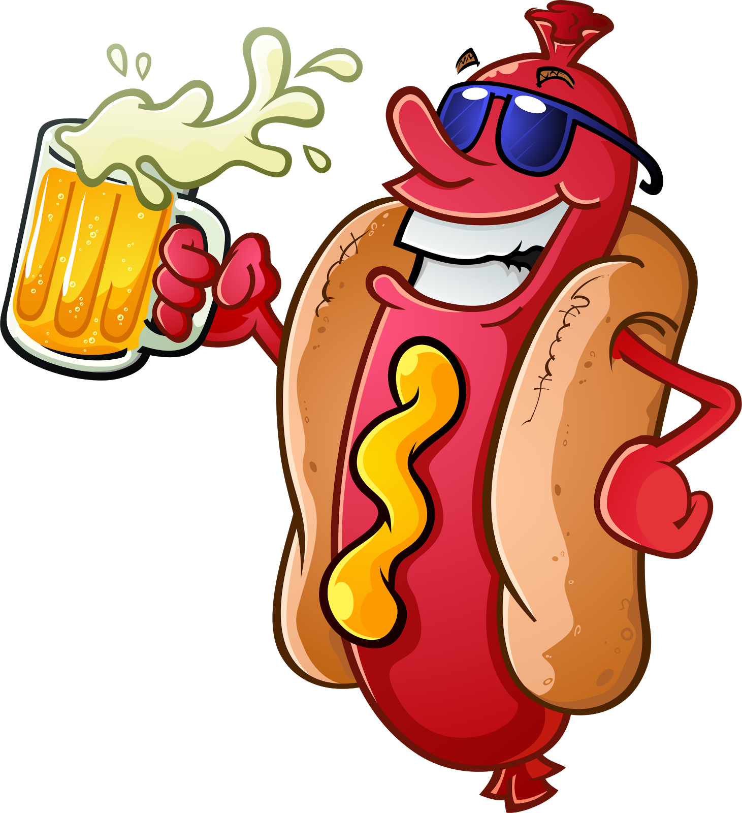 Funny Red Hot Dog Mascot Holding a Drink Cartoon Character PNG Clipart Image