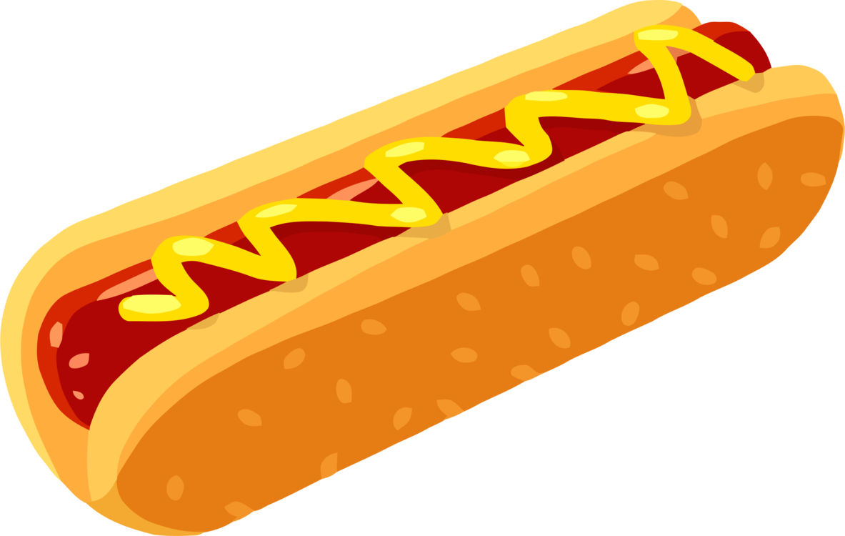 Golden Hot Dog Bun with Mustard and Sesame Seeds Cartoon Illustration PNG