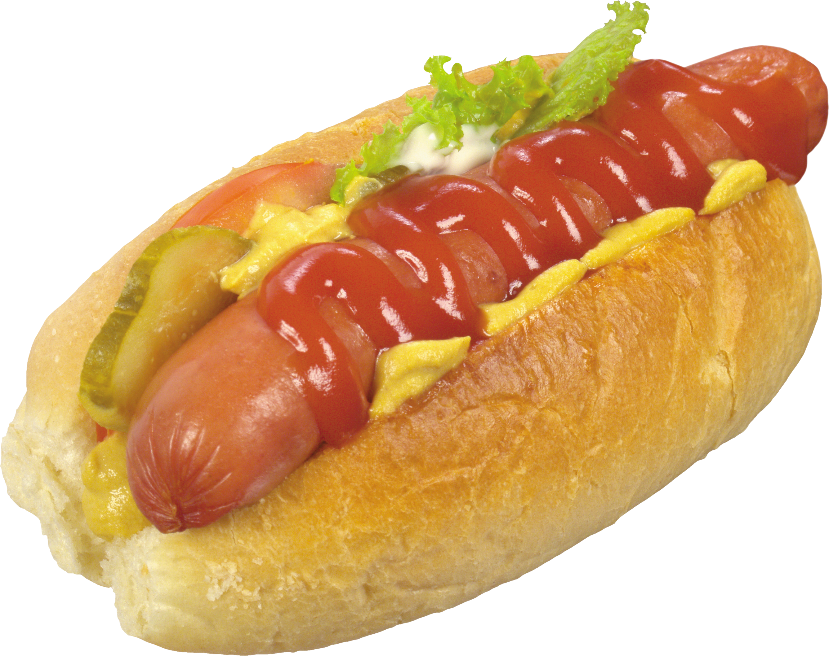 Gourmet Hot Dog with Tomato Relish Green Lettuce and Mustard PNG Food Photo