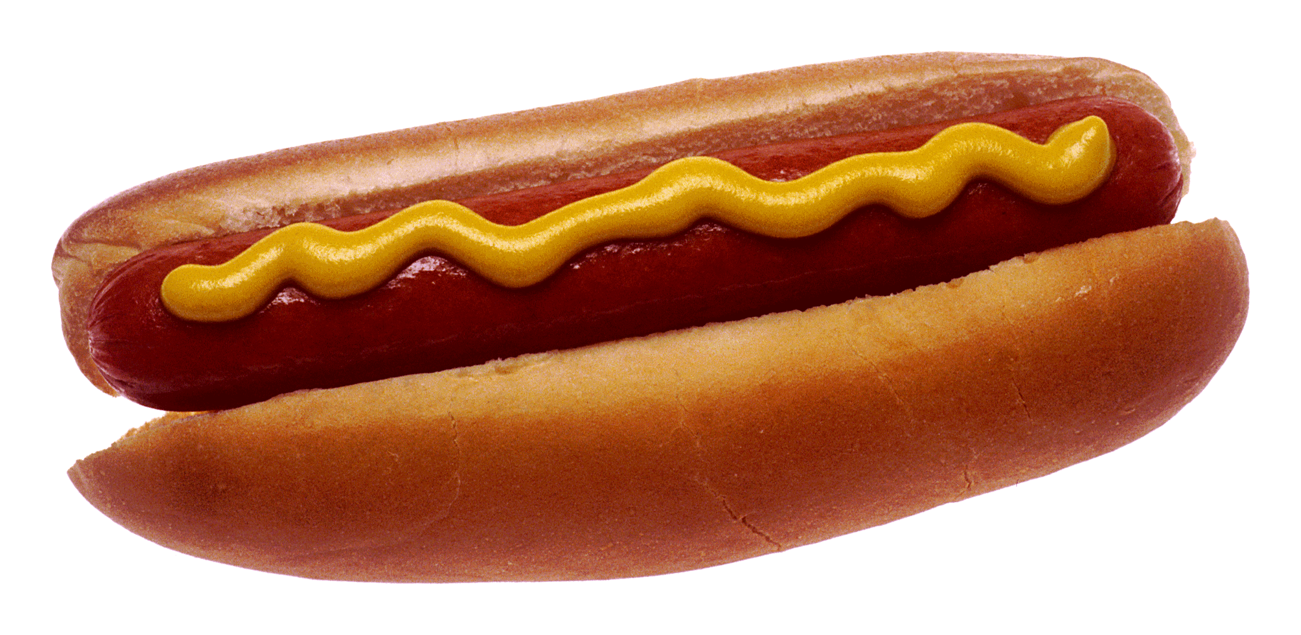 Grilled Frankfurter in Bun with Wavy Yellow Mustard Transparent Food PNG Image