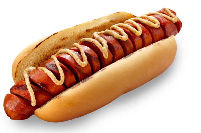 Grilled Sausage in Toasted Bun with White Mustard Drizzle Transparent PNG