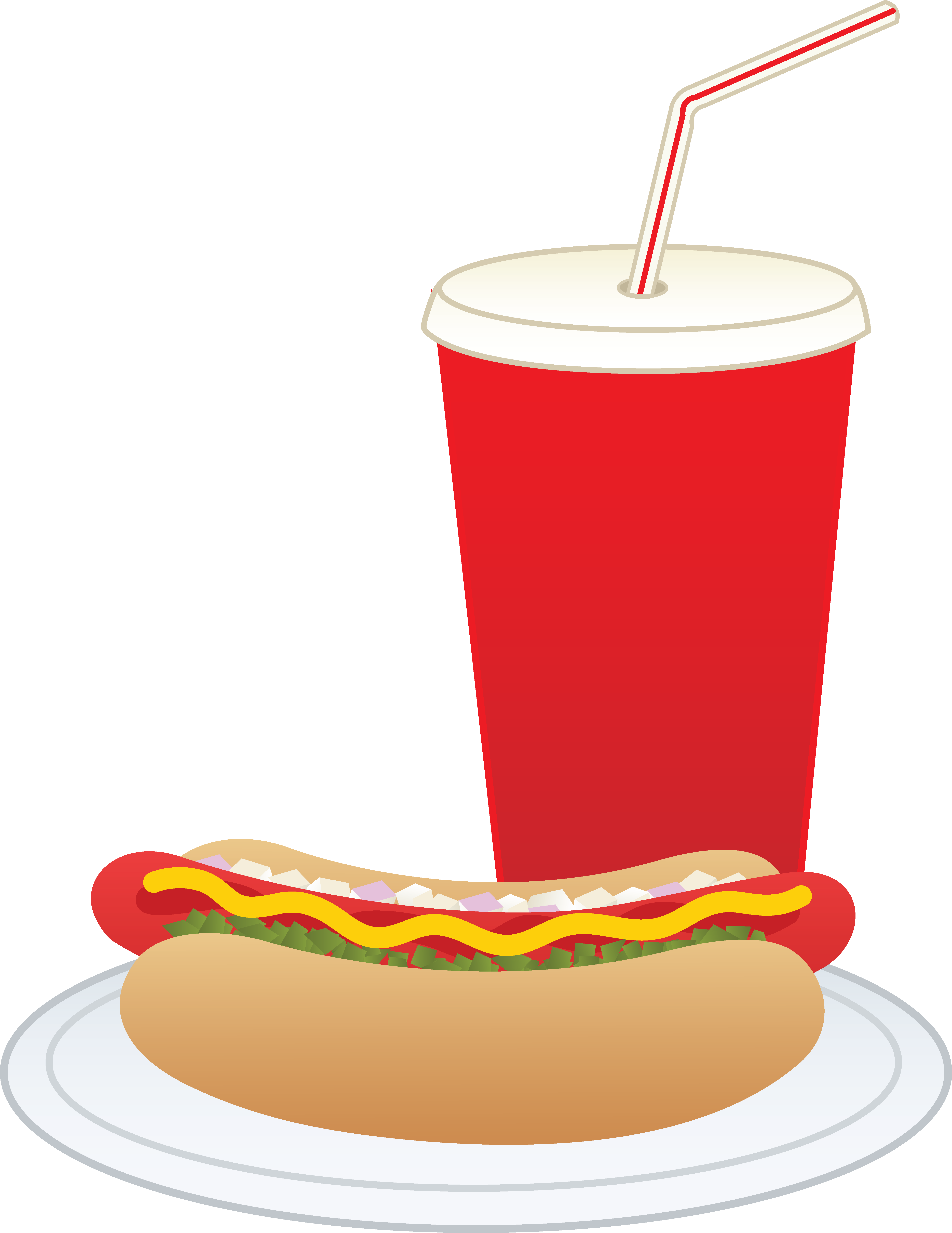 Hot Dog and Red Soda Drink Combo on Plate Minimal Food Icon PNG Illustration