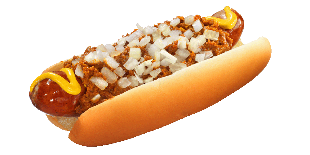 Hot Dog with Diced White Onion and Yellow Mustard in Soft Bun PNG Food Image