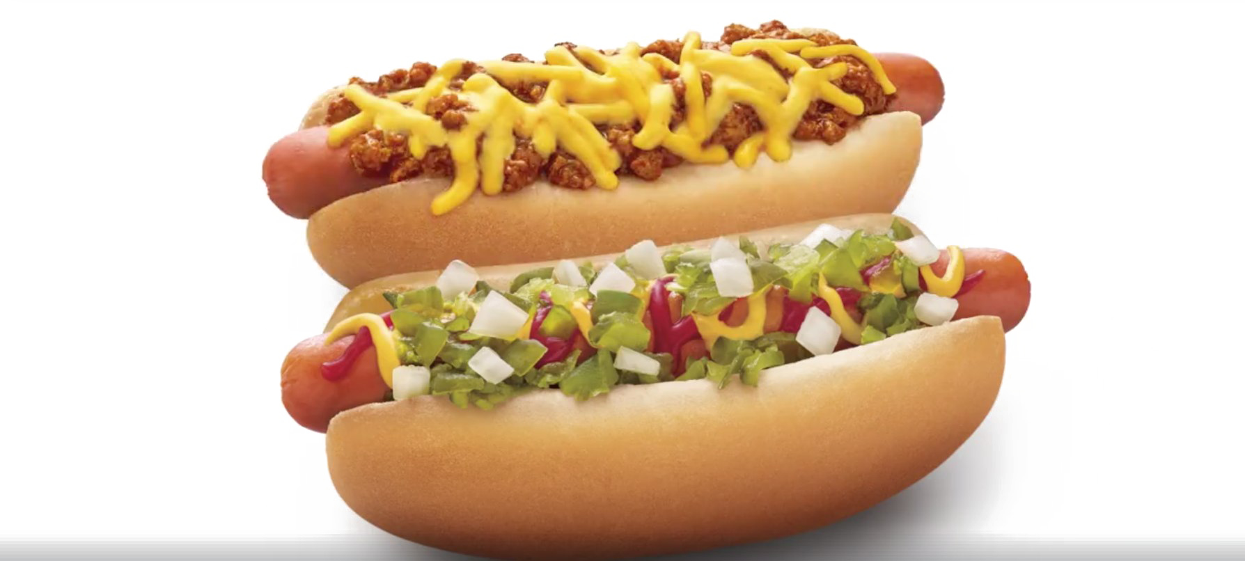 Pair of Grilled Hot Dogs with Relish and Mustard on White Background PNG