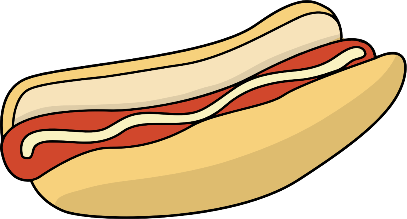 Simple Black Outline Drawing of Sausage in Hot Dog Bun Transparent PNG Clipart