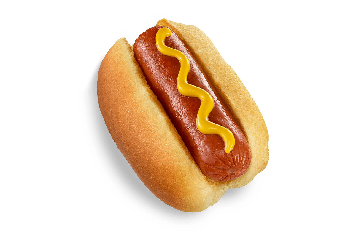 Small Grilled Sausage Hot Dog with Mustard and Ketchup PNG Food Clipart Image