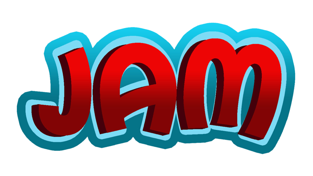 Bright Red and Blue Jam Word Logo Lettering Transparent Background PNG Image