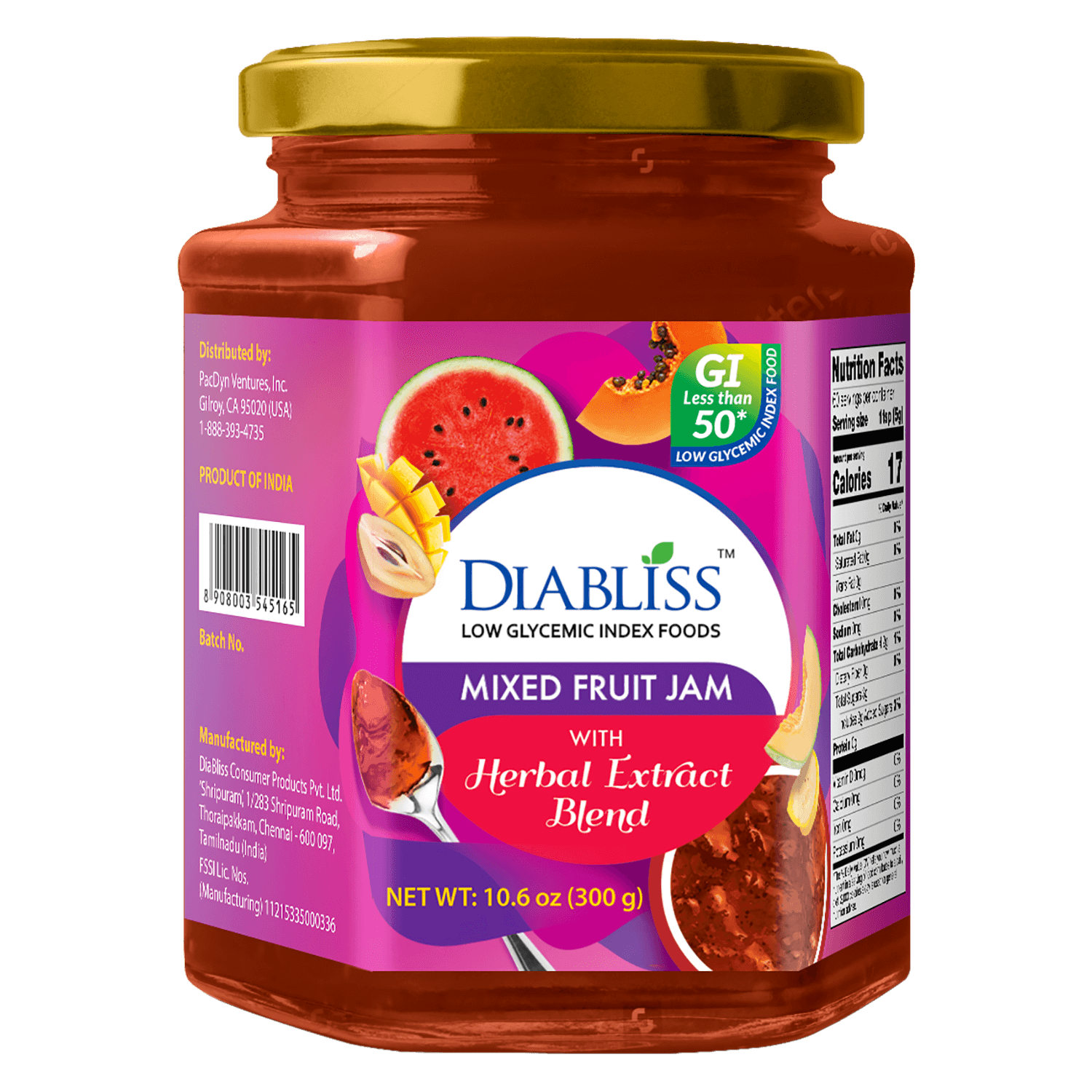 Dabur Mixed Fruit Jam Jar with Purple Label Transparent Background Product PNG