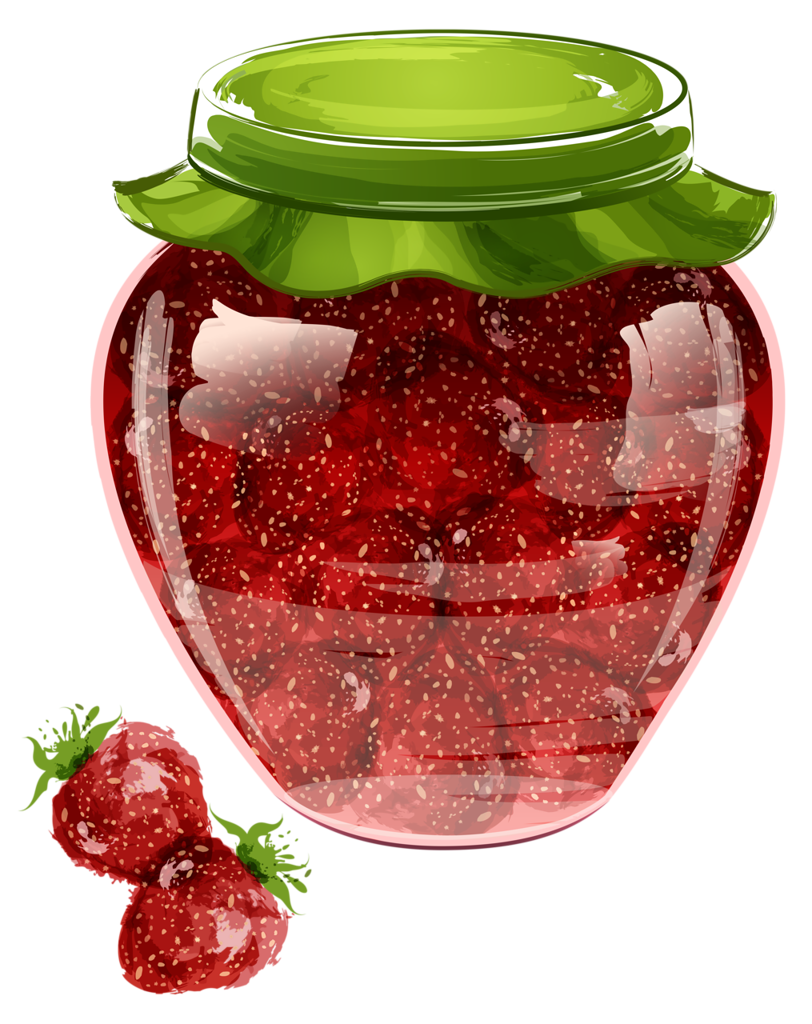 Fresh Strawberry Preserve in Glass Jar with Green Lid Transparent Food PNG Image
