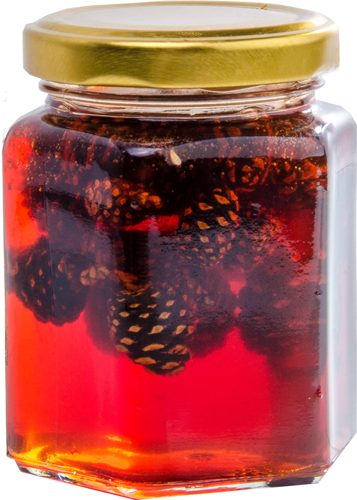 Glass Jar of Dark Berry Jam with Golden Lid Transparent Food Product Image