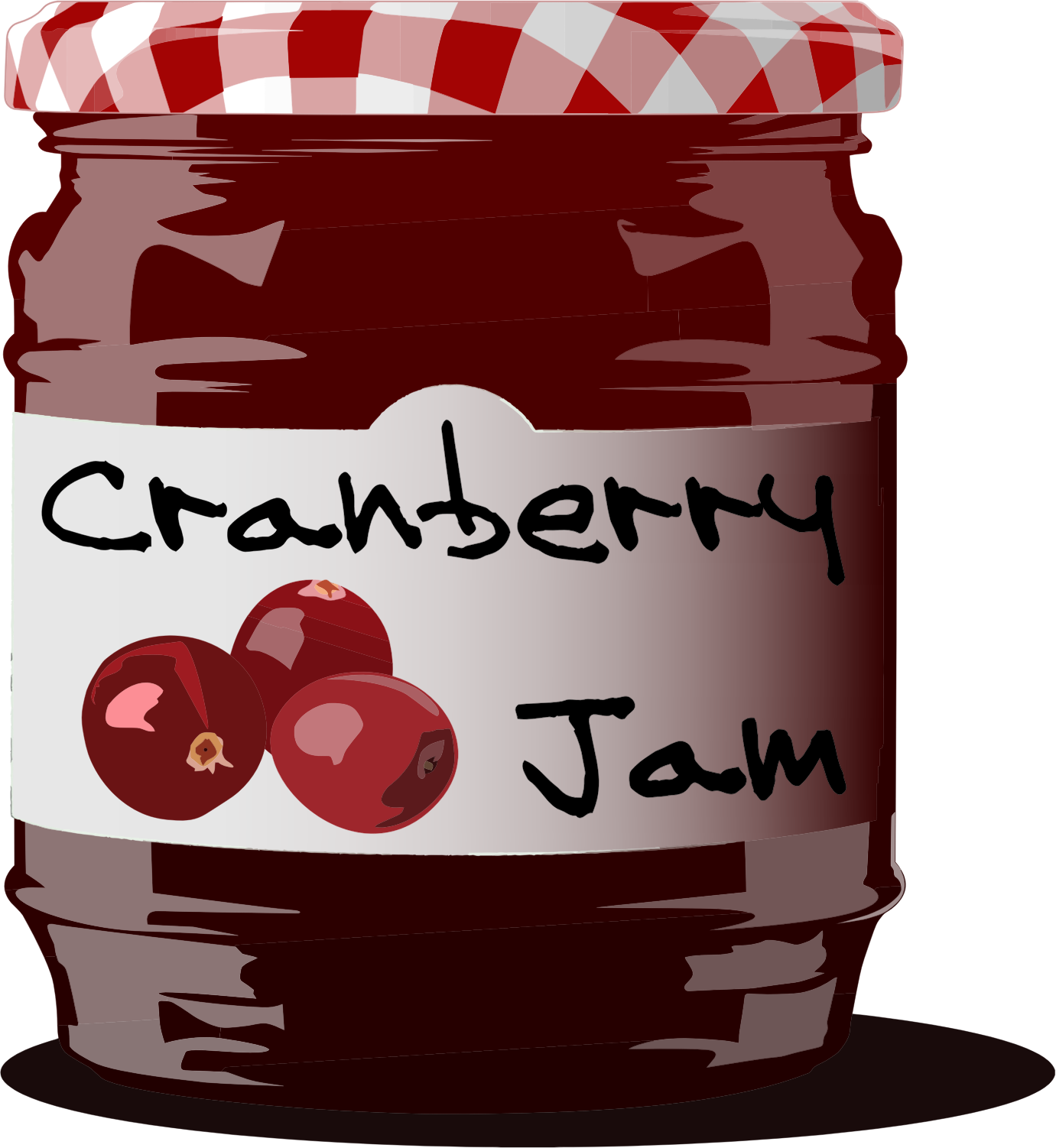 Homemade Cranberry Jam Jar with Red Checked Lid Hand Drawn PNG Clipart