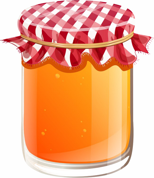 Orange Marmalade Jar with Red Checkered Cloth Lid Transparent PNG Illustration