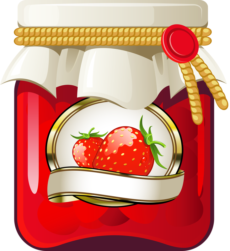 Red Strawberry Jam Jar Illustration with Cream Cloth Lid and Fruit Label PNG