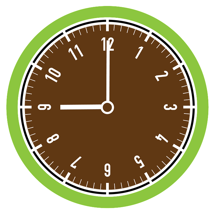 Round Green Wall Clock Showing Three O Clock Transparent Background PNG Image