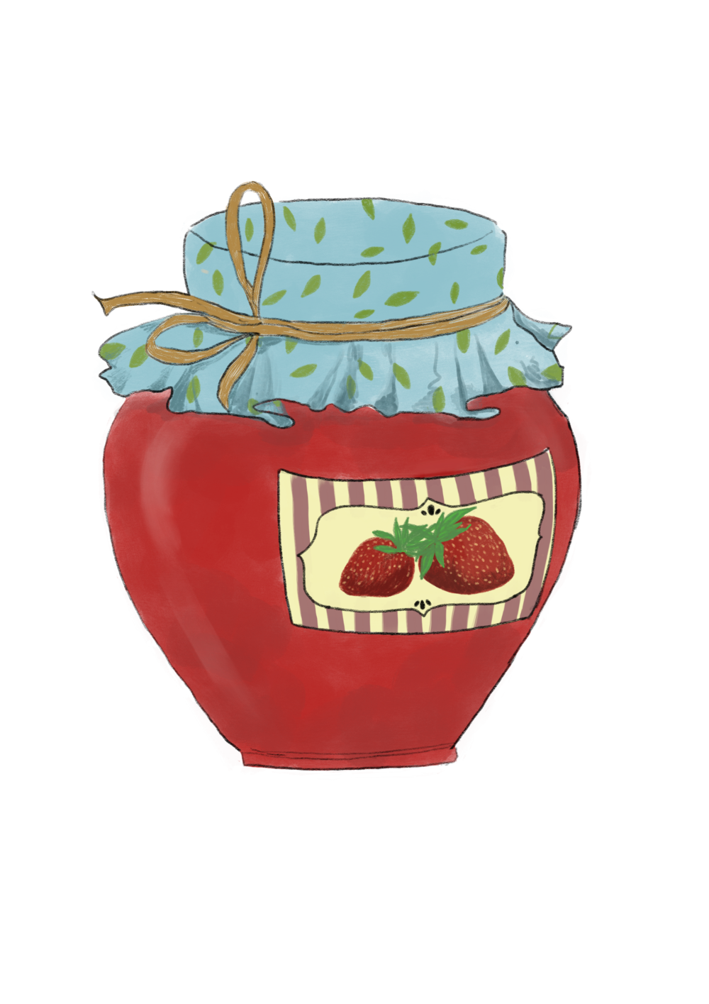 Small Homemade Strawberry Jam Jar with Blue Fabric Cover Transparent PNG Image
