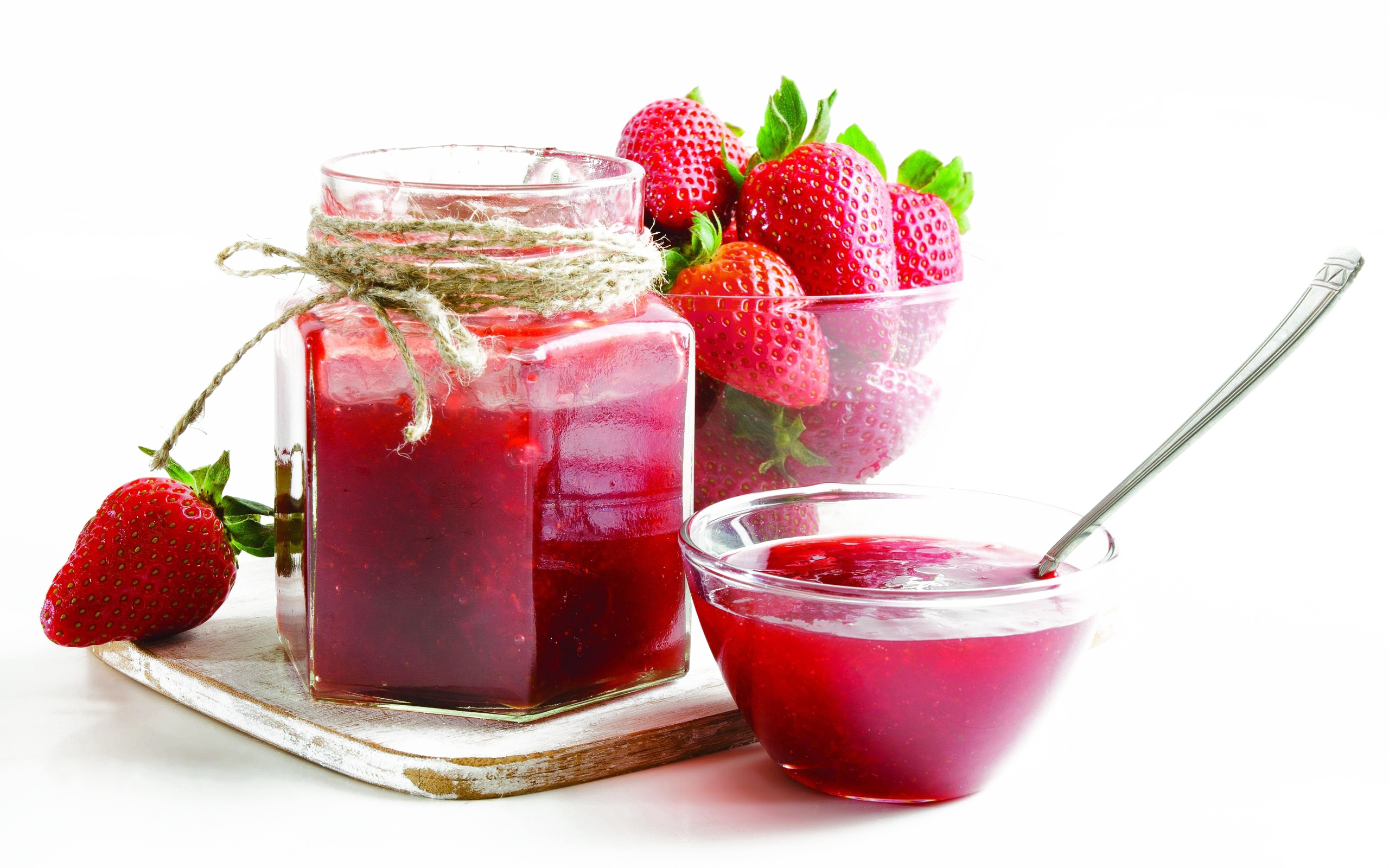 Strawberry Jam Glasses with Fresh Strawberries on Serving Tray PNG Food Image