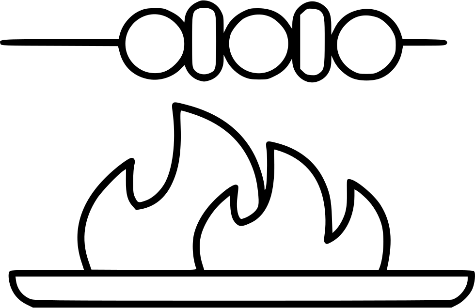 Barbecue Skewer over Open Flame Line Art Icon Transparent PNG Clipart