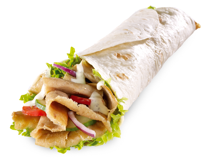 Chicken Shawarma Doner Wrap with Grilled Meat and Vegetables PNG Food Image