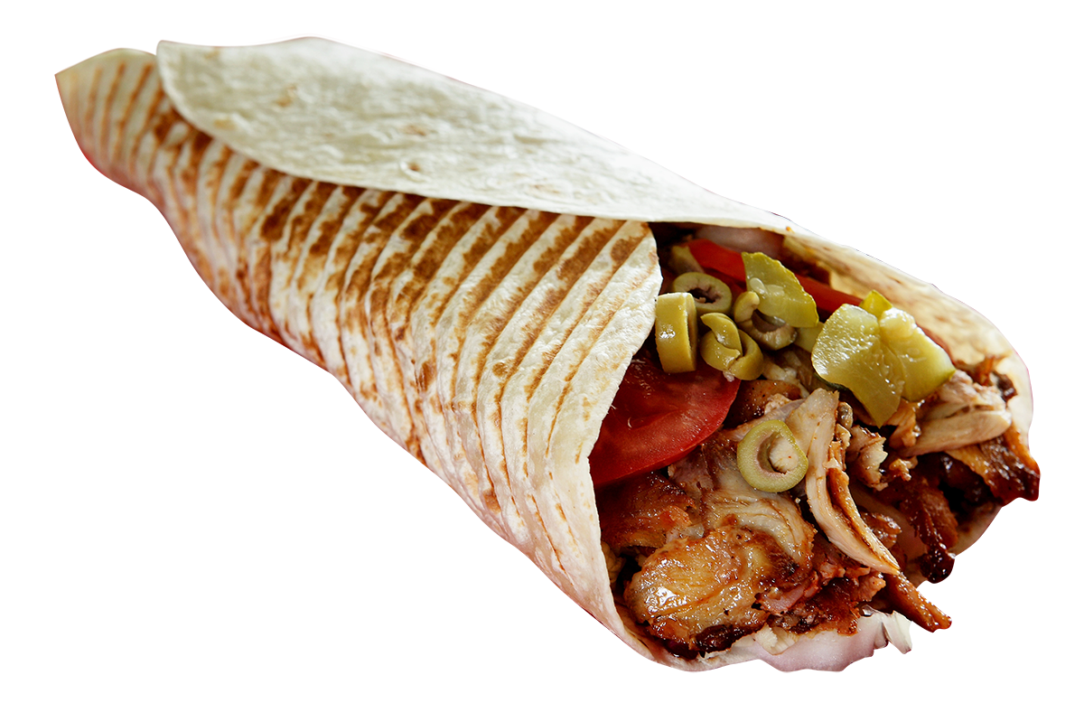 Chicken Shawarma Wrap in Pita with Tomato and Pickled Vegetables PNG