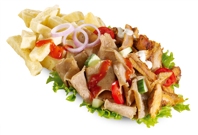 Chopped Doner Kebab Pita with Creamy Sauce and Fresh Vegetables PNG Image