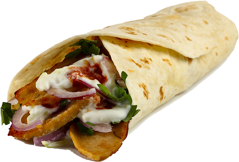 Doner Kebab Sandwich in Pita with Lettuce Tomato and Grilled Meat PNG Image