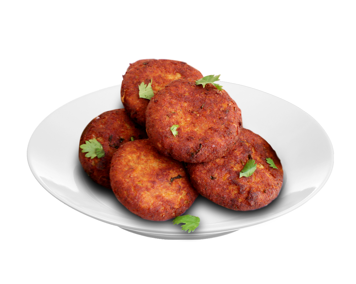 Golden Falafel Balls on White Plate Isolated Transparent Background PNG
