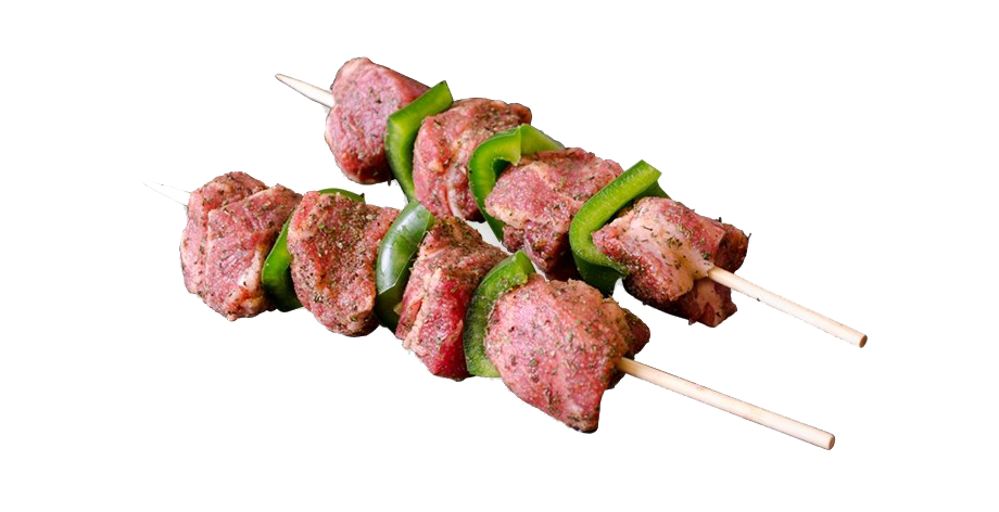 Grilled Beef Kebab Cubes on Skewers with Fresh Herbs Transparent PNG