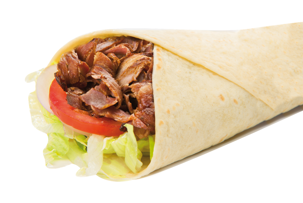 Grilled Doner Kebab Wrap with Meat Lettuce and Pickles PNG Food Image